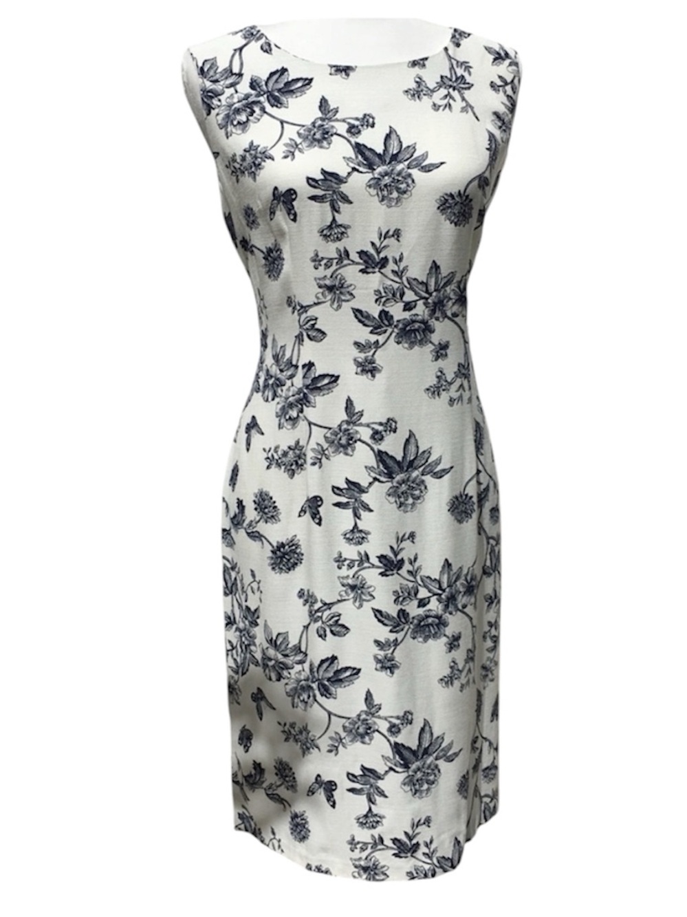 Coldwater Creek White and Navy floral and butterfly Print Sheath Dress